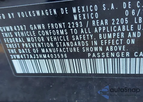 2017 Volkswagen Jetta Gli z USA, uszkodzony, nr VIN 3VW4T7AJ3HM403596